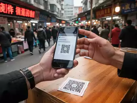 Eine Person scannt einen QR-Code an einem Marktstand in China mit ihrem Smartphone für eine mobile Zahlung. - Foto: über boerse-global.de