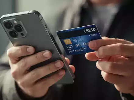 Eine Person hält eine Bankkarte nah an die Rückseite eines Smartphones, um eine kontaktlose Transaktion durchzuführen. - Foto: über boerse-global.de