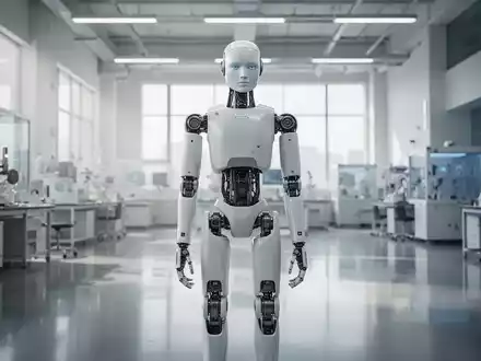 Ein hochmoderner humanoider Roboter steht in einem hellen, technologisch fortschrittlichen Labor. - Foto: über boerse-global.de
