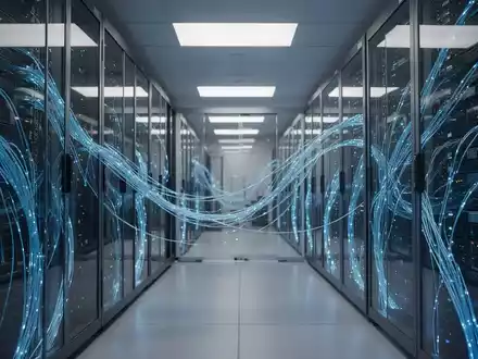 Moderne Serverräume mit leuchtenden Glasfaserkabeln in einem Rechenzentrum für künstliche Intelligenz. - Foto: über boerse-global.de