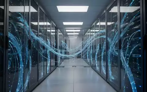 Moderne Serverräume mit leuchtenden Glasfaserkabeln in einem Rechenzentrum für künstliche Intelligenz. - Foto: über boerse-global.de