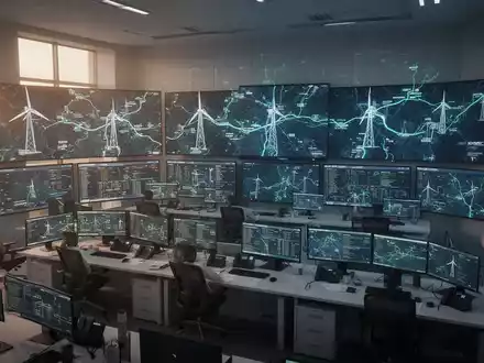 Moderne Schaltzentrale eines Energieversorgers mit komplexen Netzwerkanalysen auf Bildschirmen in einem hellen Büro. - Foto: über boerse-global.de