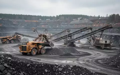 Große industrielle Tagebauanlage mit schweren Baumaschinen und Förderbändern in einer deutschen Bergbaulandschaft. - Foto: über boerse-global.de