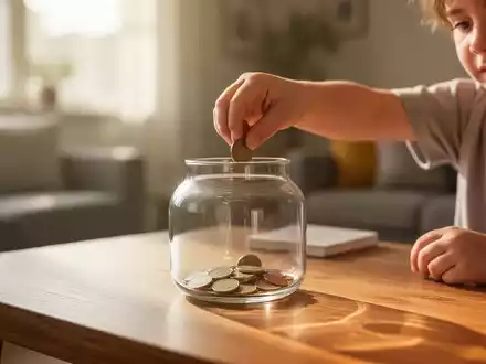 Ein Kind legt eine Münze in ein Spargefäß, symbolisch für den langfristigen Vermögensaufbau und die Altersvorsorge. - Foto: über boerse-global.de
