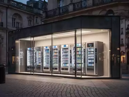 Ein unbemannter Automatenladen in einer historischen Altstadt bei Dämmerung, beleuchtet durch das Schaufenster. - Foto: über boerse-global.de