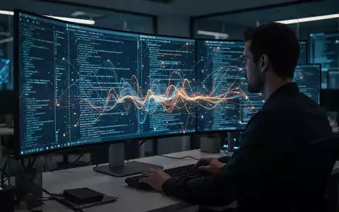 Sicherheitsanalyst vor einem Monitor mit komplexen Code-Strukturen und Netzwerkdaten in einem modernen Büro. - Foto: über boerse-global.de