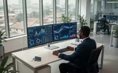 Ein Finanzanalyst arbeitet an modernen Bildschirmen mit komplexen Datenvisualisierungen in einem hellen Büro. - Foto: über boerse-global.de