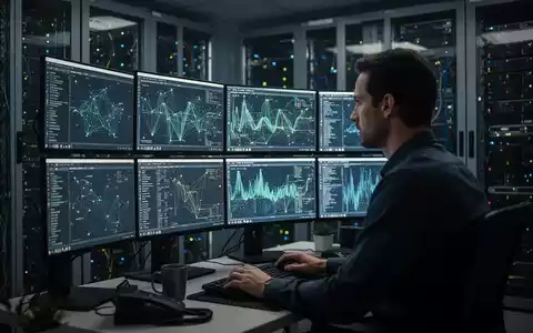 Ein Cybersicherheitsexperte analysiert komplexe Netzwerkdaten an mehreren Monitoren in einem Serverraum. - Foto: über boerse-global.de