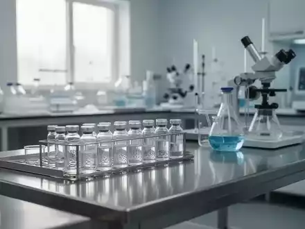 Ein steriles, modernes pharmazeutisches Labor mit Laborgeräten und Glasfläschchen auf einem Edelstahltisch. - Foto: über boerse-global.de