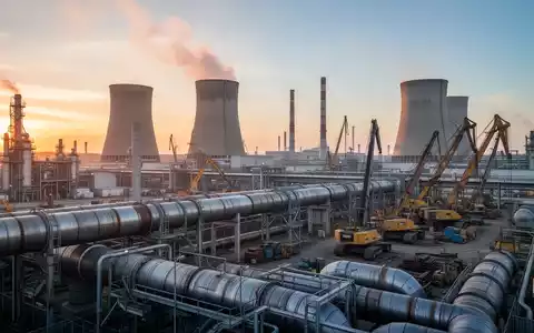 Moderne Industrieanlage mit großen Produktionshallen und Schornsteinen bei Sonnenuntergang. - Foto: über boerse-global.de