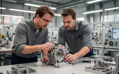 Zwei Ingenieure arbeiten gemeinsam an einem technischen Prototyp in einer modernen Werkstatt. - Foto: über boerse-global.de