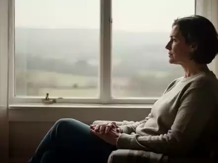 Eine entspannte Person blickt in einem hellen, ruhigen Raum aus einem Fenster und reflektiert in einem Moment der Stille. - Foto: über boerse-global.de
