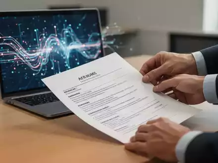 Ein physischer Lebenslauf liegt auf einem Schreibtisch vor einem Laptop, was den Kontrast zwischen manueller Prüfung und KI-Algorithmen verdeutlicht. - Foto: über boerse-global.de