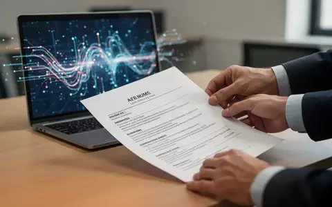 Ein physischer Lebenslauf liegt auf einem Schreibtisch vor einem Laptop, was den Kontrast zwischen manueller Prüfung und KI-Algorithmen verdeutlicht. - Foto: über boerse-global.de