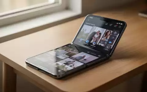 Ein modernes faltbares Smartphone liegt auf einem Schreibtisch und zeigt eine geöffnete Fotogalerie-App. - Foto: über boerse-global.de