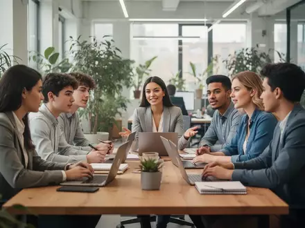 Junge Erwachsene arbeiten konzentriert und kooperativ in einem modernen BĂĽro an ihren Laptops. - Foto: ĂĽber boerse-global.de
