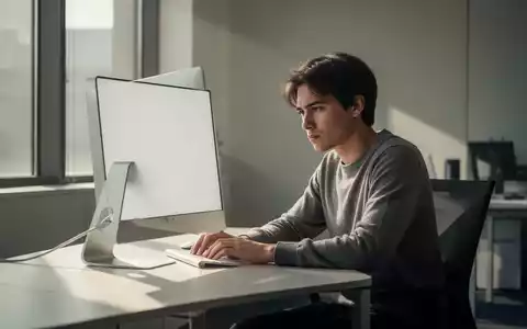 Ein junger Erwachsener sitzt nachdenklich vor einem leeren Computerbildschirm in einem modernen Büro. - Foto: über boerse-global.de