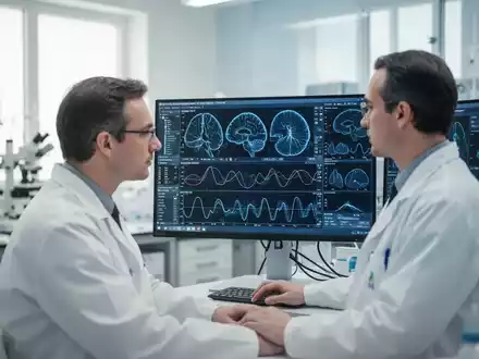 Ein Forscher arbeitet in einem modernen medizinischen Diagnostik-Labor an der Analyse neurologischer Daten. - Foto: über boerse-global.de
