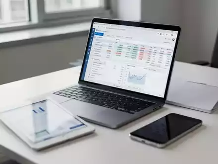 Ein moderner Schreibtisch mit Laptop und Tablet in einem professionellen Büroumfeld, das für digitale Buchhaltung steht. - Foto: über boerse-global.de
