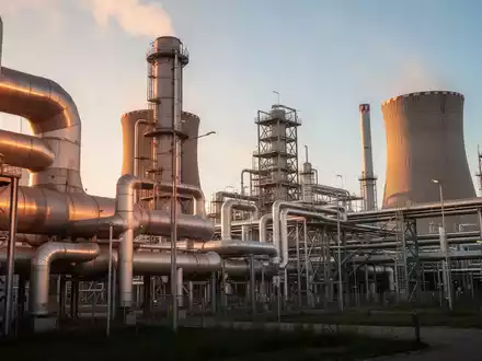 Moderne Industrieanlage eines Chemieparks bei Sonnenuntergang als Symbol für den Industriestandort Deutschland. - Foto: über boerse-global.de