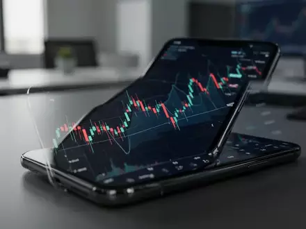 Ein Smartphone mit einem abstrakten Handelschart auf dem Bildschirm in einem minimalistischen, modern beleuchteten Büro. - Foto: über boerse-global.de
