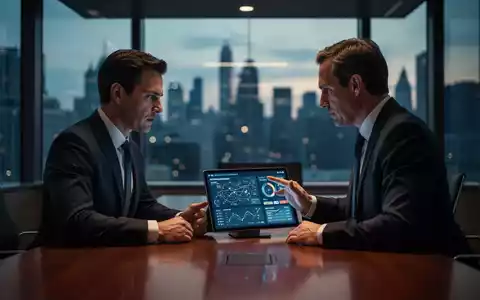 Ein fokussierter Manager in einem modernen Konferenzraum bei Dämmerung, der strategische Entscheidungen vor einem Stadtpanorama trifft. - Foto: über boerse-global.de