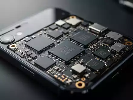 Nahaufnahme einer Smartphone-Hauptplatine mit Fokus auf die Speicherchips zur Veranschaulichung technischer Hardware. - Foto: über boerse-global.de
