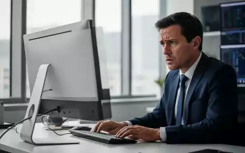 Ein besorgter Finanzexperte an einem Schreibtisch vor einem leeren Monitor in einem modernen Büro. - Foto: über boerse-global.de