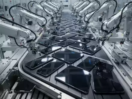 Präzisionsfertigung von OLED-Smartphone-Displays an einer automatisierten Produktionslinie in einer Fabrik. - Foto: über boerse-global.de