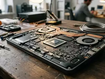 Nahaufnahme einer modernen Laptop-Hardwarekomponente auf einem Schreibtisch zur Visualisierung lokaler KI-Verarbeitung. - Foto: über boerse-global.de