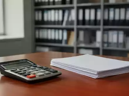 Ein Schreibtisch mit einem Taschenrechner und Papierstapeln in einem modernen Büro, symbolisch für die Steuerdebatte. - Foto: über boerse-global.de