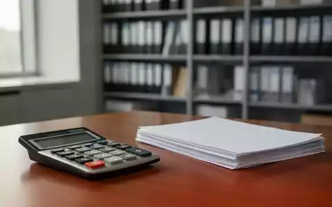 Ein Schreibtisch mit einem Taschenrechner und Papierstapeln in einem modernen Büro, symbolisch für die Steuerdebatte. - Foto: über boerse-global.de