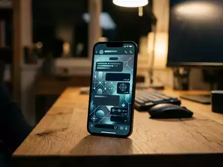 Ein Smartphone mit verschlüsselter Benutzeroberfläche liegt auf einem modernen Schreibtisch in einer professionellen Büroumgebung. - Foto: über boerse-global.de