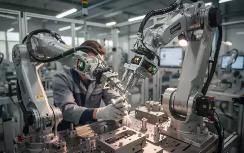 Ingenieur bei der Arbeit an einem industriellen Roboterarm in einer modernen Fertigungshalle. - Foto: über boerse-global.de