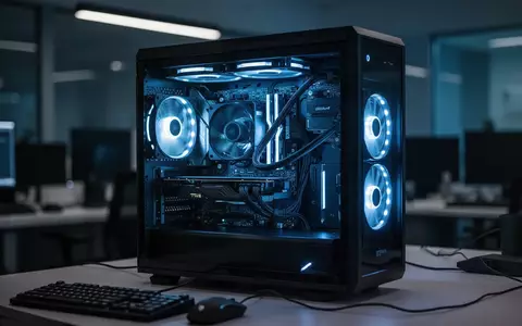 Nahaufnahme einer Computer-Hardware in einem abgedunkelten Büro bei blauem Licht. - Foto: über boerse-global.de