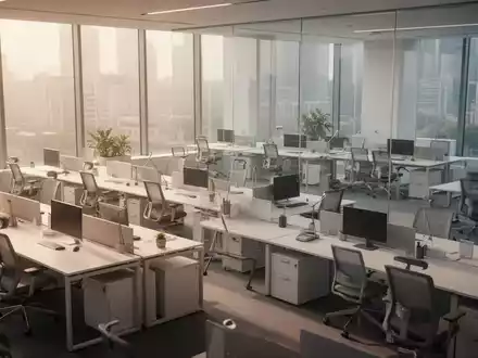 Leerer, moderner Büroarbeitsplatz mit ergonomischen Schreibtischen und natürlichem Lichteinfall. - Foto: über boerse-global.de
