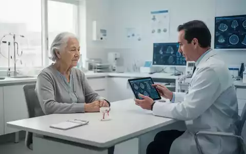 Ein Arzt bespricht diagnostische Daten auf einem Tablet mit einem älteren Patienten in einer modernen Arztpraxis. - Foto: über boerse-global.de