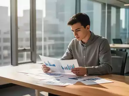 Ein konzentrierter Unternehmensgründer arbeitet an einem modernen Schreibtisch mit Finanzunterlagen. - Foto: über boerse-global.de