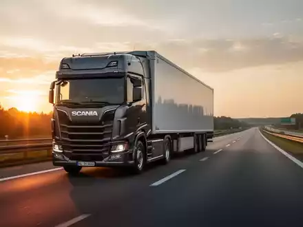 Ein LKW fĂ€hrt bei Sonnenuntergang auf einer deutschen Autobahn. - Foto: ĂŒber boerse-global.de