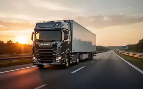 Ein LKW fährt bei Sonnenuntergang auf einer deutschen Autobahn. - Foto: über boerse-global.de