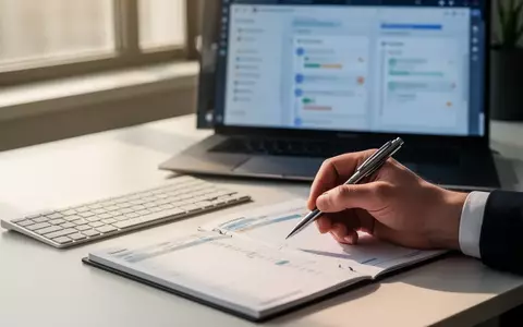Ein professioneller Schreibtisch mit einem Laptop und einem Planer, der präzises Zeitmanagement und Projektplanung symbolisiert. - Foto: über boerse-global.de