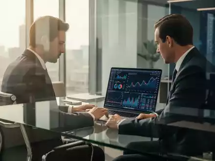 Ein Finanzverantwortlicher arbeitet an einem Laptop in einem modernen Büro mit Datenanalysen auf dem Bildschirm. - Foto: über boerse-global.de