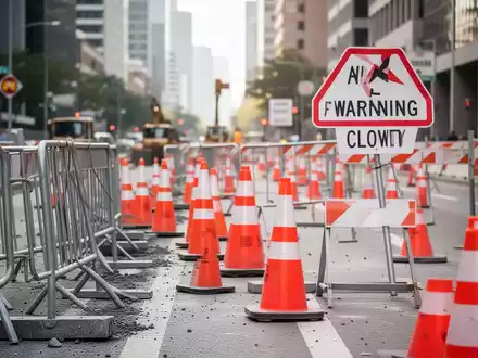 Professionell abgesicherte Baustelle an einer Straße mit Verkehrssicherungsmaßnahmen gemäß RSA 21. - Foto: über boerse-global.de