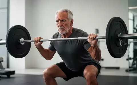 Ein sportlicher Mann über 60 führt in einem hellen, modernen Fitnessstudio konzentriert eine Kraftübung mit einer Langhantel aus. - Foto: über boerse-global.de