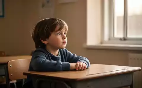 Ein Kind sitzt nachdenklich an einem Schultisch in einem hellen, freundlichen Klassenzimmer. - Foto: über boerse-global.de