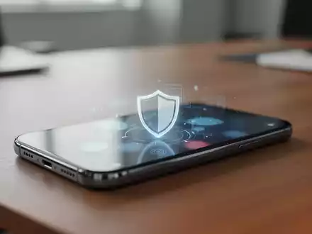 Ein modernes Smartphone auf einem Schreibtisch, das ein digitales Sicherheitssymbol auf dem Display zeigt, um Datenschutz und digitale Sicherheit zu verdeutlichen. - Foto: über boerse-global.de
