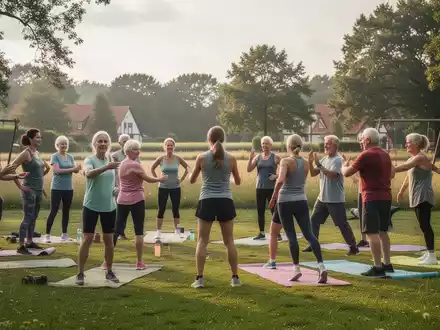 Menschen bei einem Gesundheitsworkshop in einem Park in einer ländlichen Region in Vorpommern. - Foto: über boerse-global.de