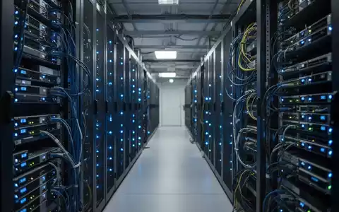 Reihen von modernen Server-Racks in einem Rechenzentrum mit blauen LED-Leuchten. - Foto: über boerse-global.de