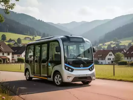 Ein kleiner elektrischer Shuttlebus in einer ländlichen Dorflandschaft als Symbol für moderne Mobilitätslösungen. - Foto: über boerse-global.de