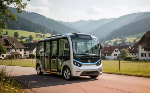 Ein kleiner elektrischer Shuttlebus in einer ländlichen Dorflandschaft als Symbol für moderne Mobilitätslösungen. - Foto: über boerse-global.de
